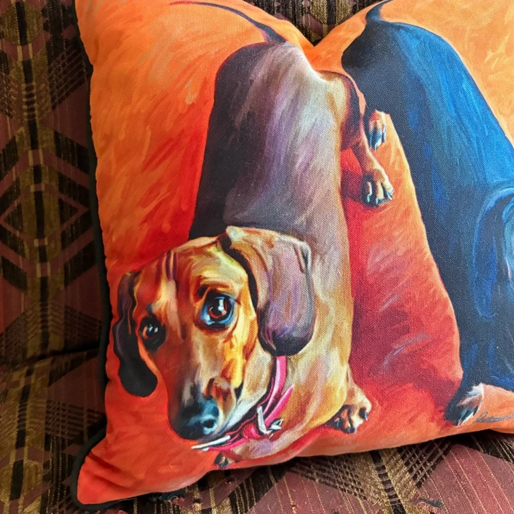 Double Dachsies Robert McClintock Dachshund Doxie Throw Pillow - Picture 3 of 4
